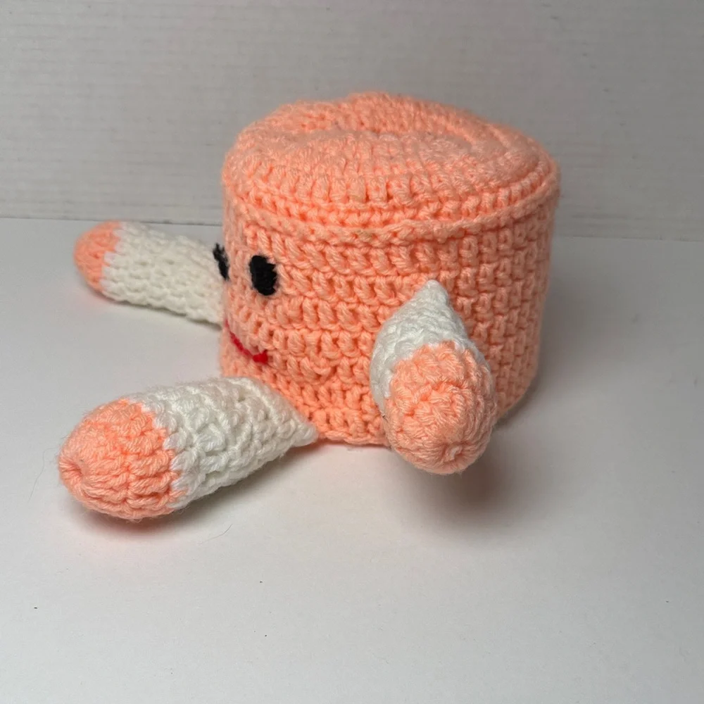 Toilet Paper Cozy - Crochet Plush Toy - Pink White Kitsch Decor Collectable‎